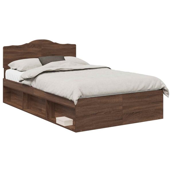 vidaXL Bed Frame with Headboard Brown Oak 120 x 200 cm Solid Pine Wood