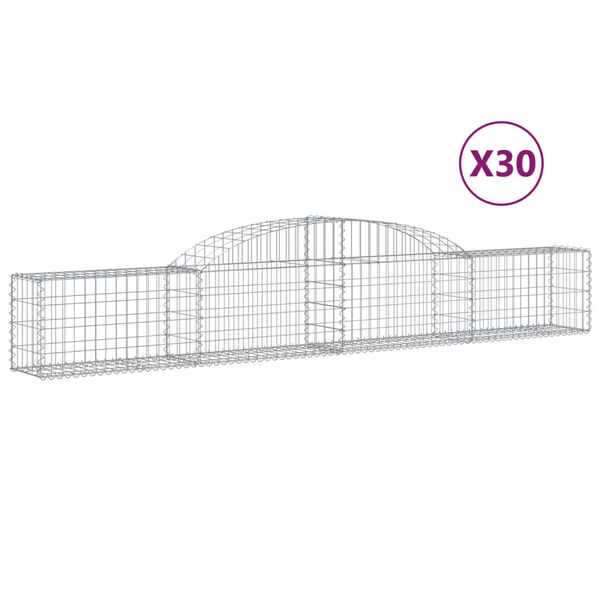 vidaXL Arched Gabion Baskets 30 pcs 300x30x40/60 cm Galvanised Iron