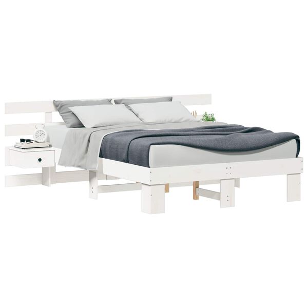 vidaXL Bed Frame with Headboard White 140 x 190 cm Solid Pine Wood