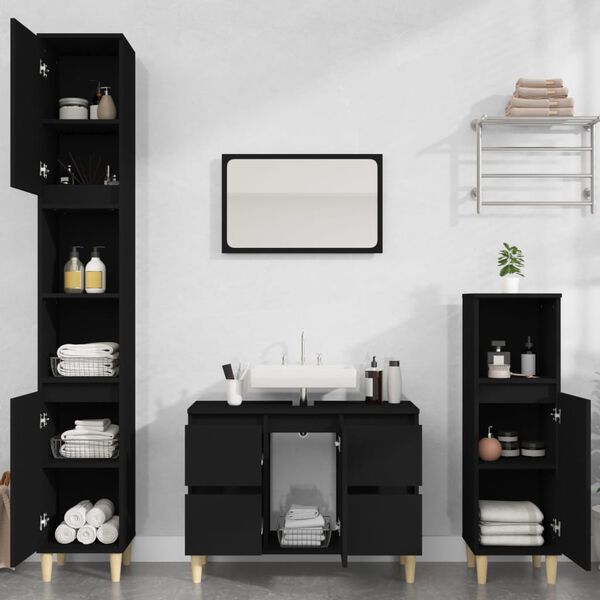 vidaXL 3 Piece Bathroom Furniture Set Black Engineered Wood