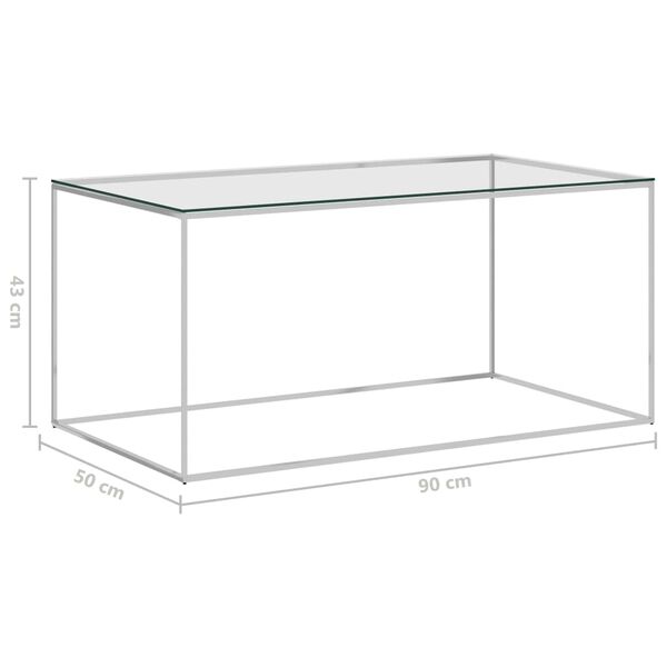 vidaXL Coffee Table Silver 90x50x43 cm Stainless Steel and Glass
