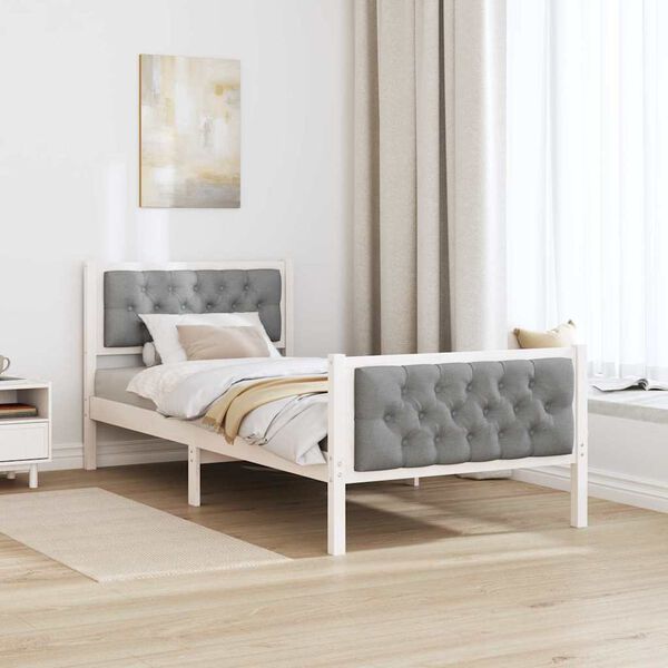 vidaXL Bed Frame with Headboard Light Grey 90 x 200 cm Solid Pine Wood