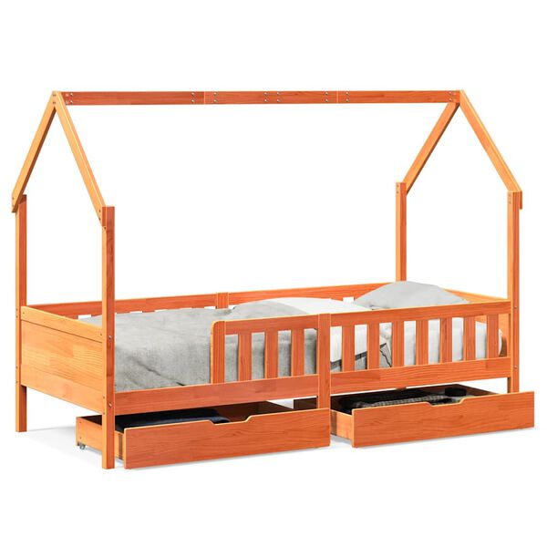 vidaXL Kids Bed Frame with Drawers without Mattress 90x190 cm Single Solid Wood