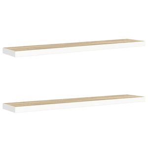 vidaXL Floating Wall Shelves 2 pcs Oak and White 120x23.5x3.8 cm MDF