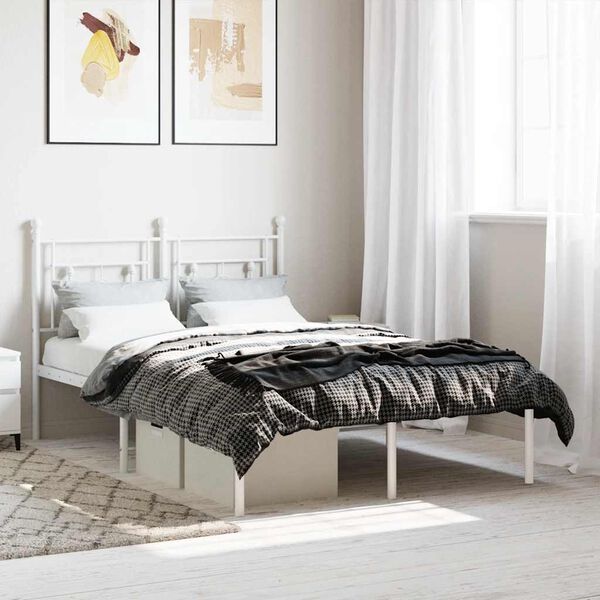 vidaXL Metal Bed Frame without Mattress with Headboard White 120x190cm