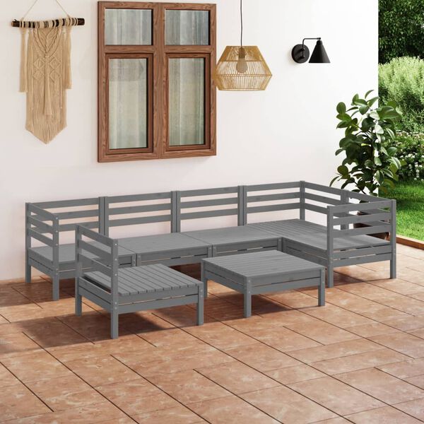 vidaXL 7 Piece Garden Lounge Set Solid Pinewood Grey