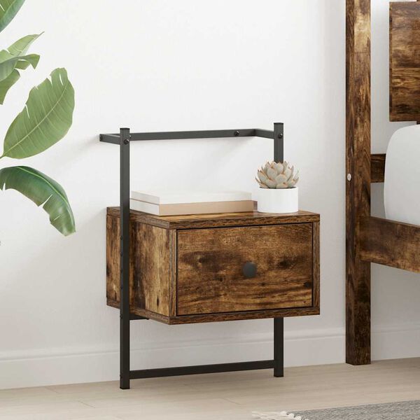 vidaXL Bedside Cabinets Wall-mounted 2 pcs Smoked Oak 35x30x51 cm Engineered Wood
