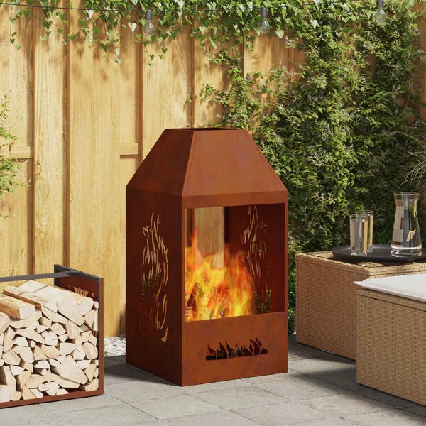 vidaXL Fire Pit Brown 50 x 50 x 100 cm Weather Steel