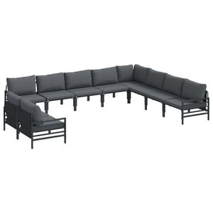 vidaXL Garden Sofa Set with Cushion 10 pcs Black Steel