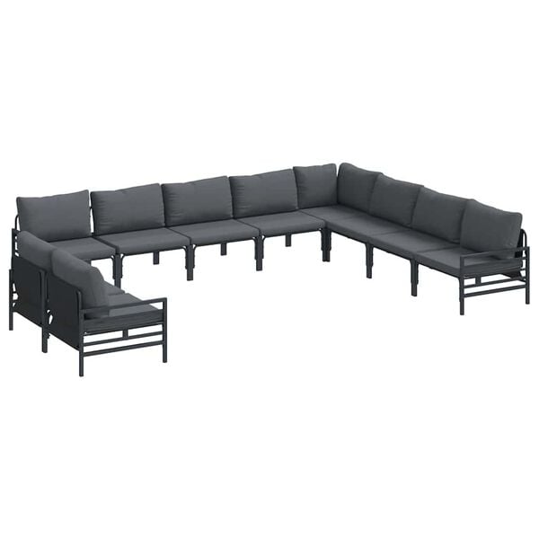 vidaXL Garden Sofa Set with Cushion 10 pcs Black Steel