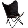 vidaXL Butterfly Chair Black and White Real Cowhide Leather