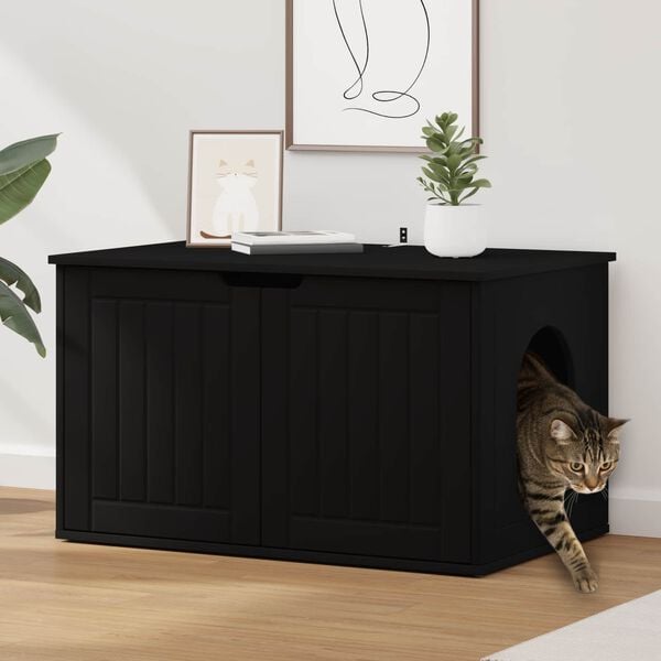vidaXL Cat House Black 85 x 55 x 50.5 cm Engineered Wood