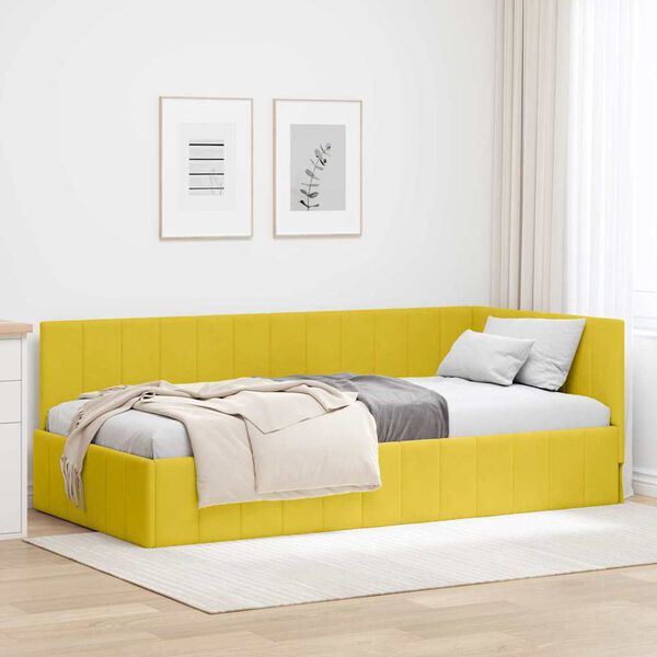vidaXL Corner Bed Frame with Headboard Yellow 100 cm x 200 cm Velvet
