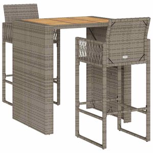 vidaXL 3 Piece Garden Bar Set without Cushions Grey Poly Rattan Acacia