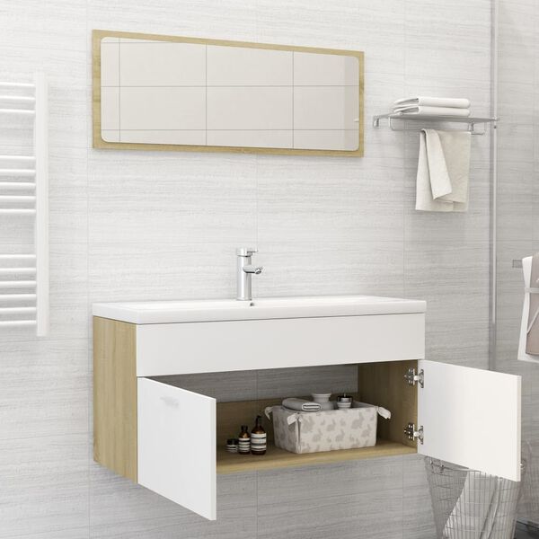 vidaXL Bathroom Furniture Set White and Sonoma Oak Engineered Wood