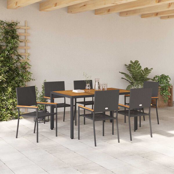 vidaXL Garden Dining Set 7 pcs Black Poly Rattan