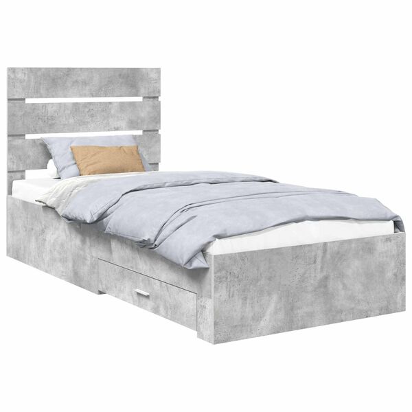 vidaXL Bed Frame Concrete Grey and Silver 70 x 190 cm Engineered Wood