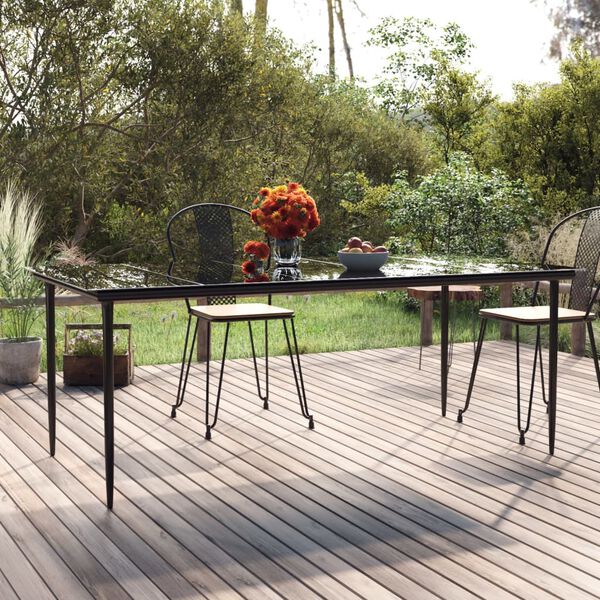 vidaXL Garden Dining Table Black 200x100x74cm Steel and Tempered Glass