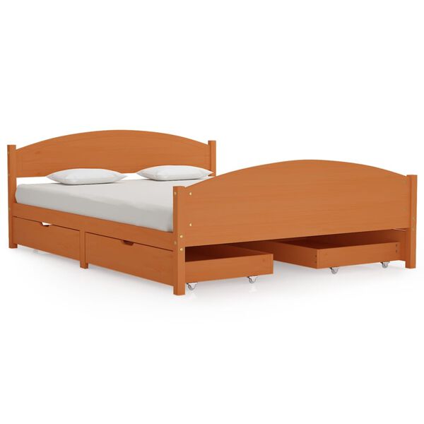 vidaXL Bed Frame without Mattress Honey Brown Solid Wood 160x200 cm (322040+2x321987)