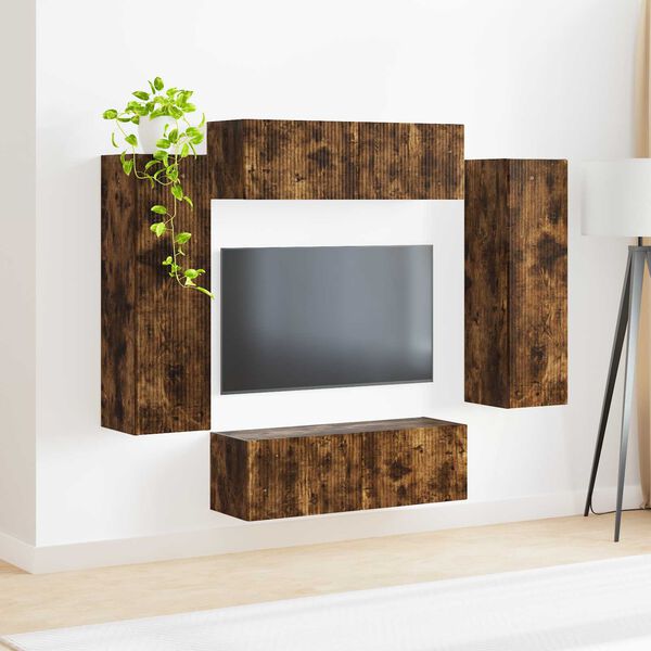 vidaXL TV Wall Cabinet Set 4 pcs Smoked Oak Engineered Wood