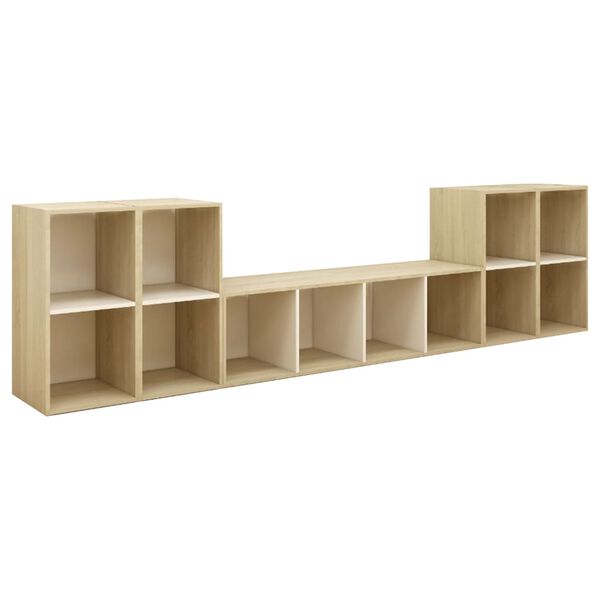 vidaXL 5 Piece TV Cabinet Set White and Sonoma Oak Engineered Wood