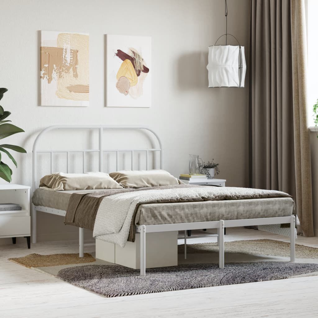 Queen size bed frame store with headboard white