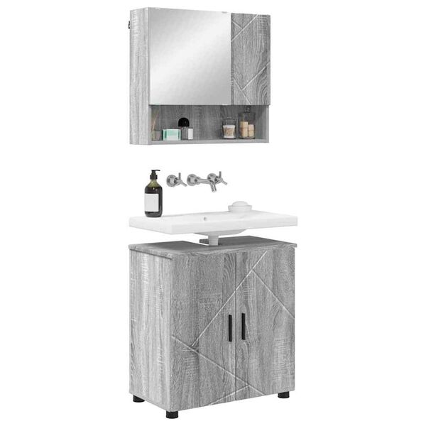 vidaXL Bathroom Furniture Set Wall-mounted with Door 2 pcs Grey Sonoma