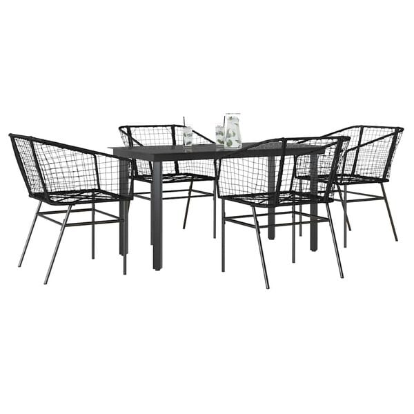 vidaXL 5 Piece Garden Dining Set Black Poly Rattan Glass