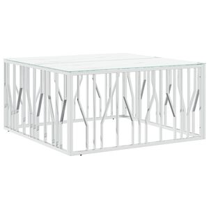 vidaXL Coffee Table Silver 100x100x50 cm Stainless Steel and Glass
