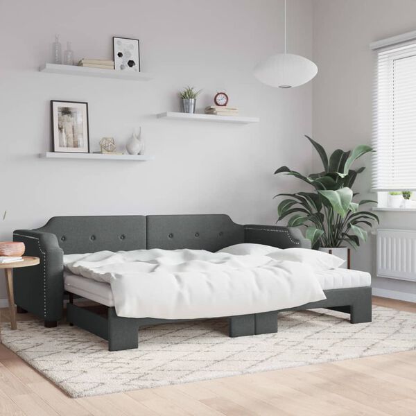 vidaXL Daybed with Trundle and Mattresses Dark Grey 90x190 cm Fabric