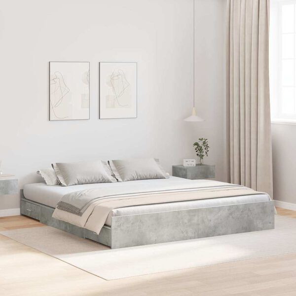 vidaXL Storage Bed Frame Concrete Grey 200 x 200 cm Engineered Wood