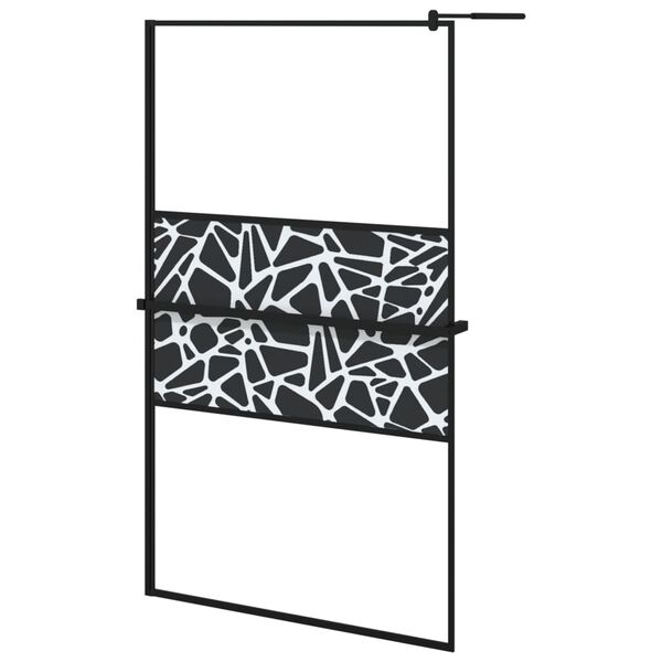 vidaXL Walk-in Shower Wall with Shelf Black 115x195 cm ESG Glass&Aluminium