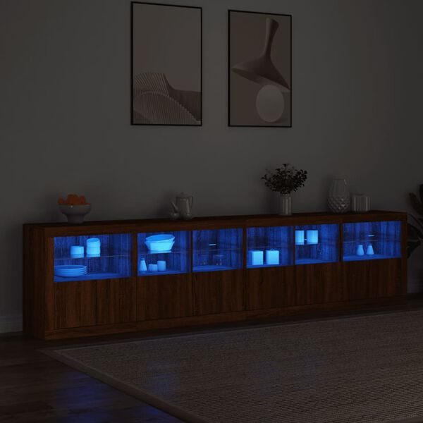 vidaXL Sideboard with LED Lights Brown Oak 283x37x67 cm