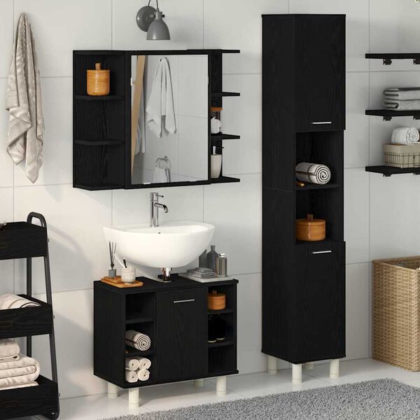 vidaXL Bathroom Furniture Set with Door 3 pcs Black 30 x 30 x 179.5 cm