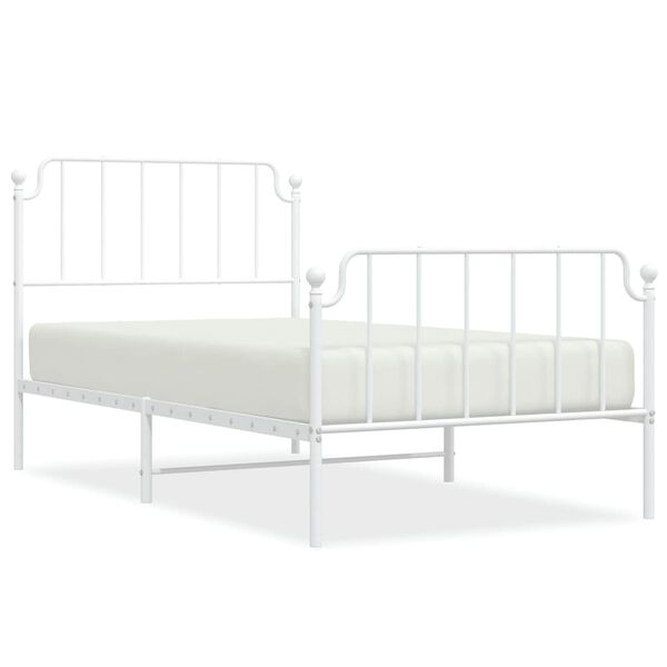 vidaXL Metal Bed Frame without Mattress with Footboard&nbsp;White 100x190cm
