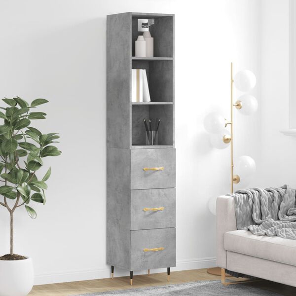 vidaXL Highboard Concrete Grey 34.5x34x180 cm Engineered Wood
