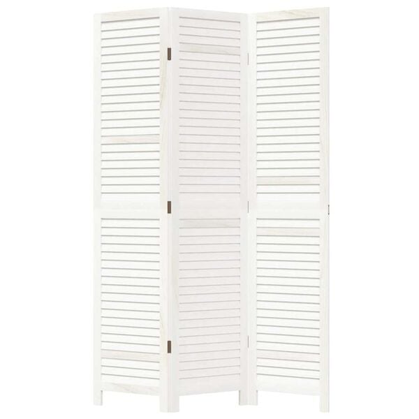 vidaXL Room Divider 3 Panels White Solid Wood Paulownia