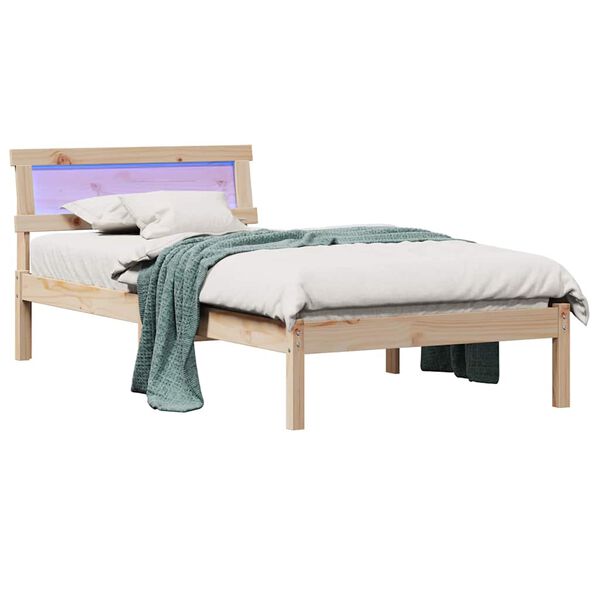 vidaXL Bed Frame with Headboard Brown 90 x 200 cm Solid Pine Wood