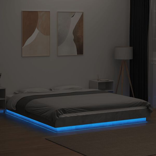 vidaXL Bed Frame with LED Lights without Mattress Concrete Grey 150x200cm