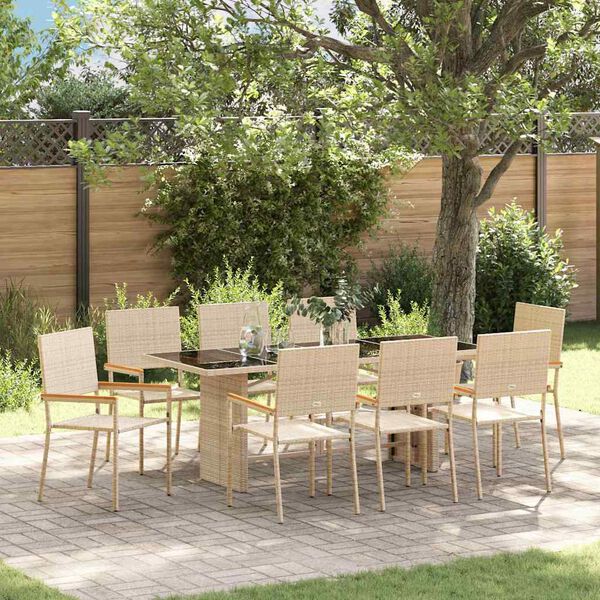 vidaXL Garden Dining Set 9 pcs Beige Poly Rattan