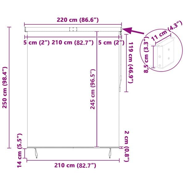 vidaXL Roller Blind Blue and White 200 x 250 cm Fabric and Aluminum