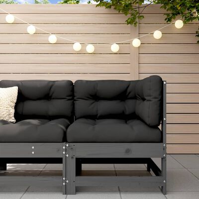 vidaXL Corner Sofa with Cushions Grey Solid Wood Pine
