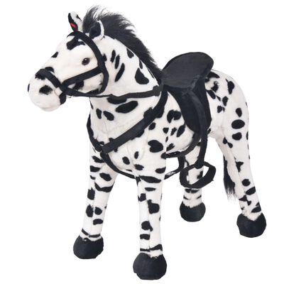 vidaXL Standing Plush Toy Horse Black and White XXL