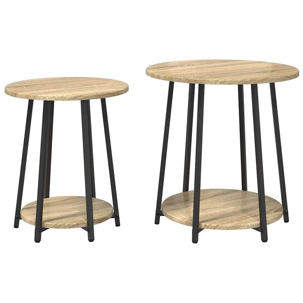 vidaXL Side Table Set with Shelf 2 pcs Sonoma Oak and Black
