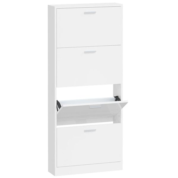 vidaXL Shoe Cabinet High Gloss White 59x17x150 cm Engineered Wood