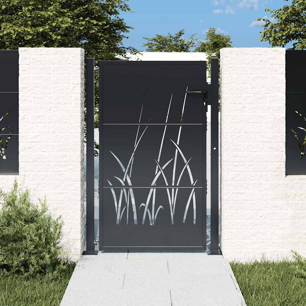 vidaXL Garden Gate Anthracite 100x150 cm Steel Grass Design