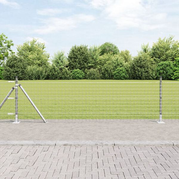 vidaXL Fence with Post Silver 0.6 x 25 m Steel