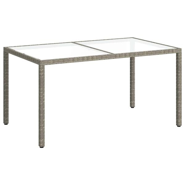 vidaXL Garden Table 150x90x75 cm Tempered Glass and Poly Rattan Grey