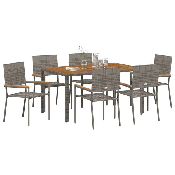 vidaXL Garden Dining Set 7 pcs Grey Poly Rattan