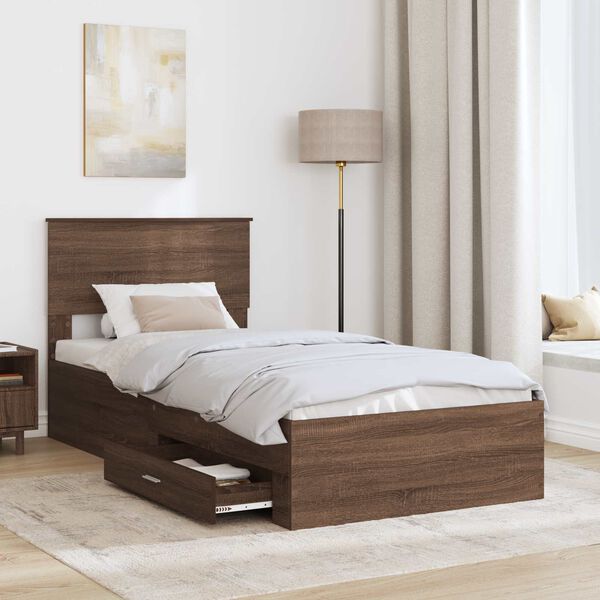 vidaXL Bed Frame Brown Oak and Silver 75 x 190 cm Engineered Wood